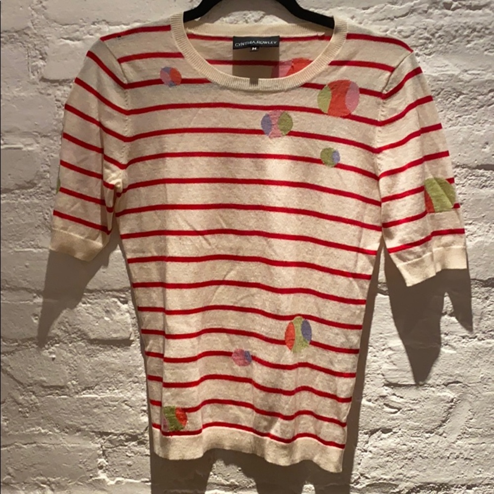 Cynthia Rowley thin short sleeve stripe tennis top